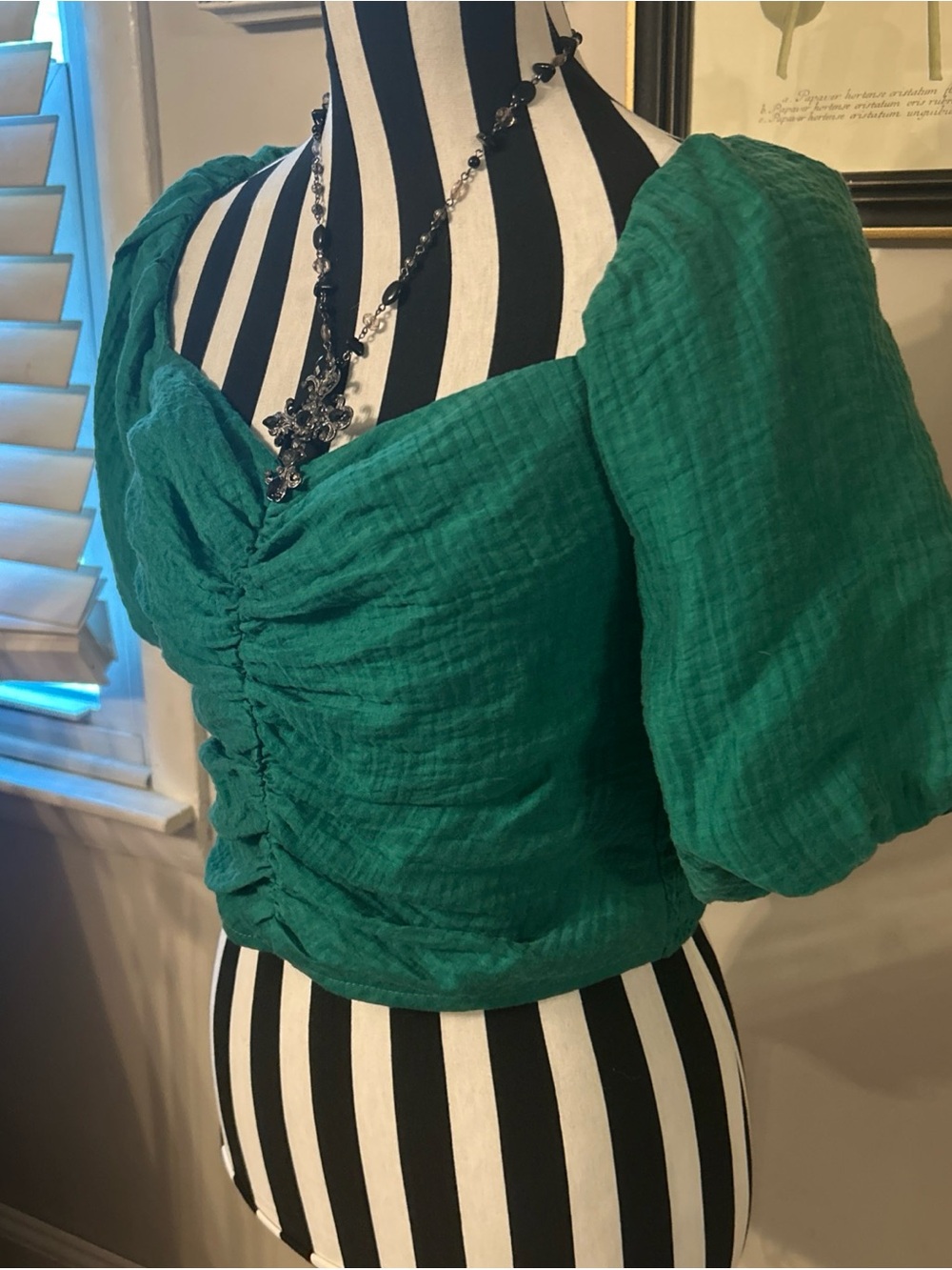 Lucy Paris green Ruched Blouse small